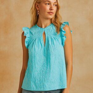 RAMY Brook New York Wendy Ruffle Top in SKY Blue SZ S